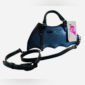 NWT Betsey Johnson Halloween Glittery Black Bat Crossbody Bag